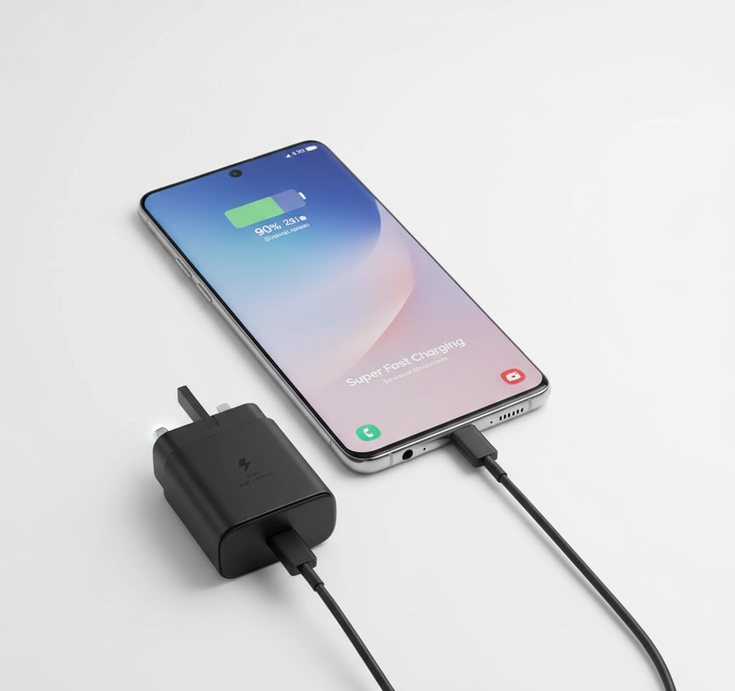 کلگی اورجینال سامسونگ 45 وات به همراه کابل تایپ سی Type-C to Type-C، پشتیبانی از شارژ فوق‌سریع، خرید تکی و پخش عمده از فروشگاه اینترنتی هیوارو، نمایندگی شهرضا و تهران